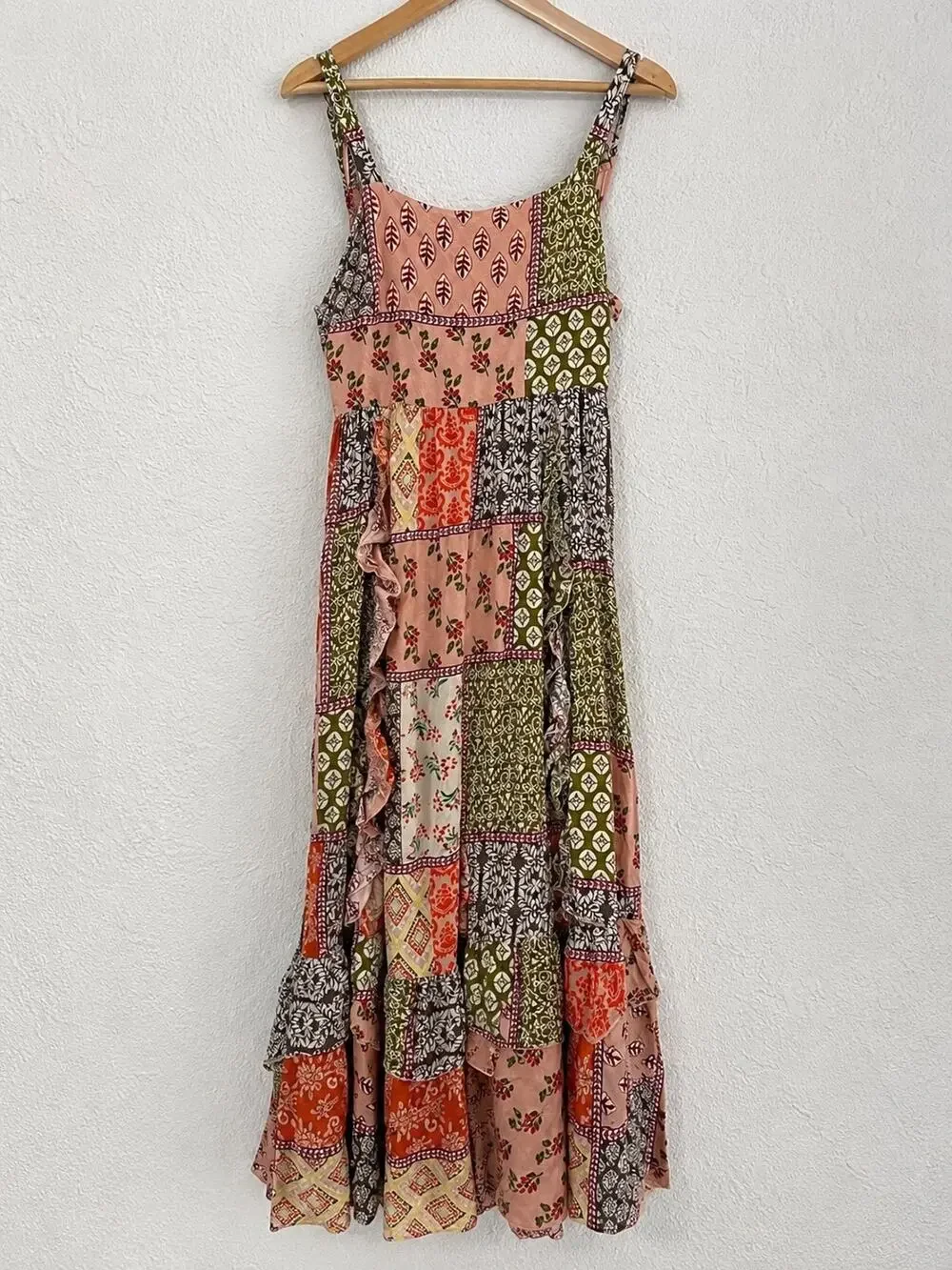 Abel The Label Gypsiana Patchwork Boho Open Back Tie Maxi Dress S Cottage Gypsy - Picture 1 of 10